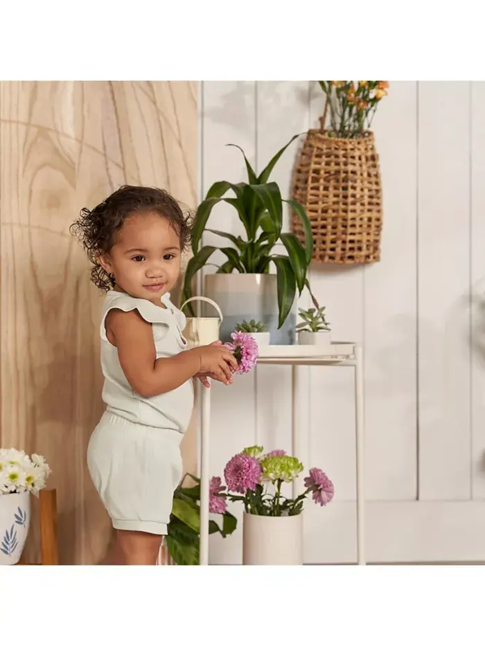 Детская одежда для девочек Gerber Комплект боди с пышными рукавами и шортами — изображение 4 из 8, бежевый