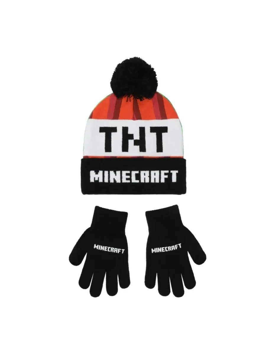 Комплект из двух шапок и варежек Creeper TNT Minecraft — белый