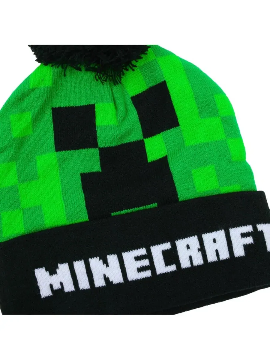 Комплект из двух шапок и варежек Creeper TNT Minecraft — изображение 2 из 8, черный оранжевый белый