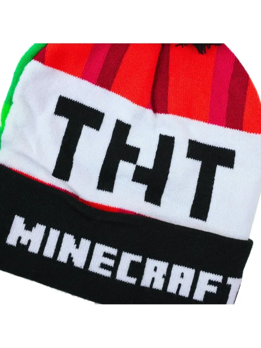 Комплект из двух шапок и варежек Creeper TNT Minecraft — изображение 3 из 8, черный оранжевый белый