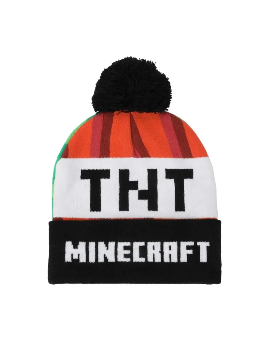 Комплект из двух шапок и варежек Creeper TNT Minecraft — изображение 7 из 8, черный оранжевый белый
