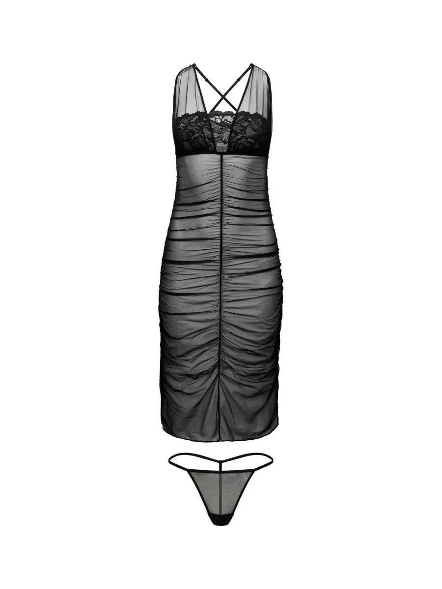 Прозрачный комплект нижнего белья Eave Slip and G-String Set Adore Me — изображение 3 из 4, черный