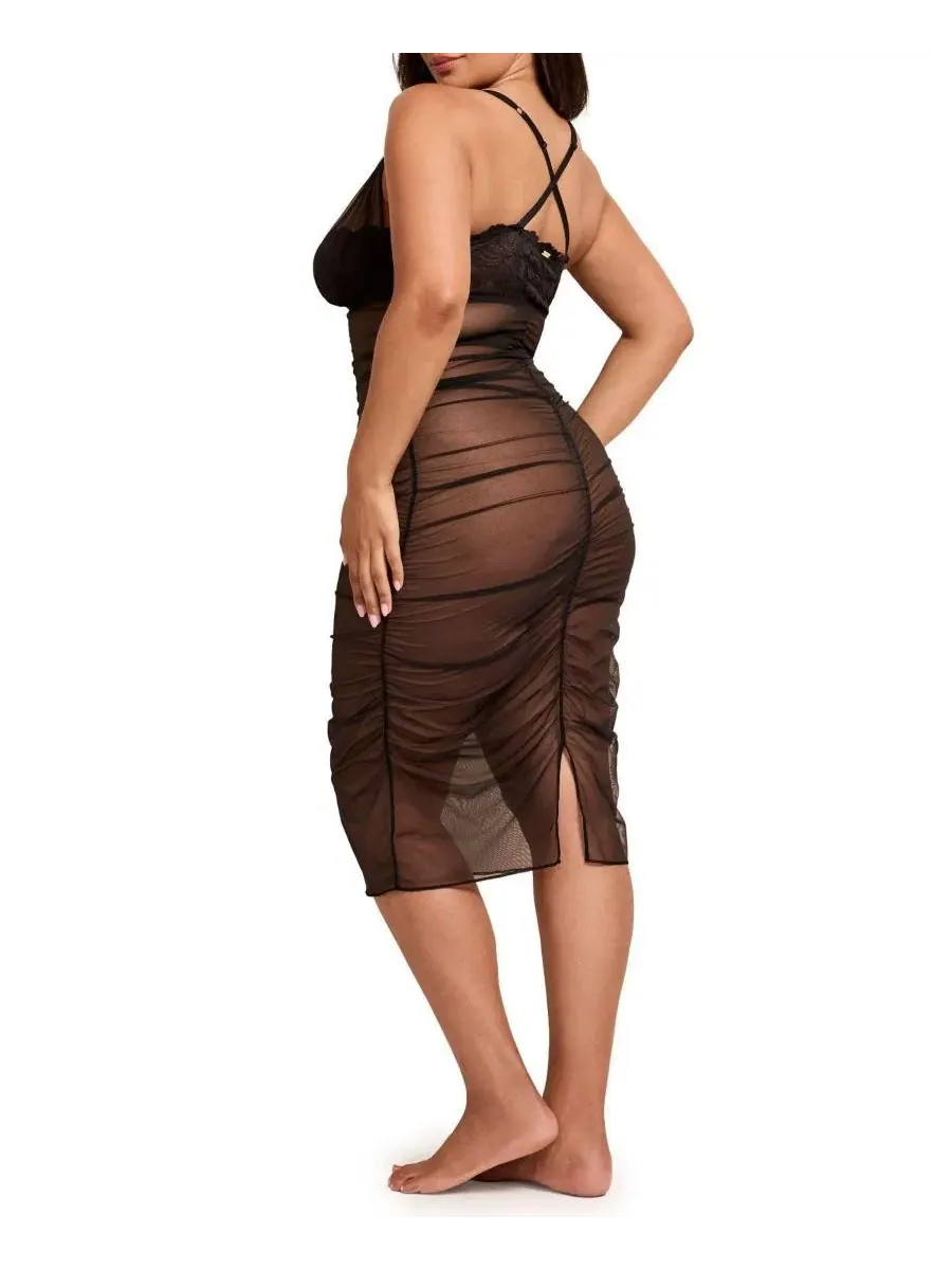 Прозрачный комплект нижнего белья Eave Slip and G-String Set Adore Me — изображение 4 из 4, черный