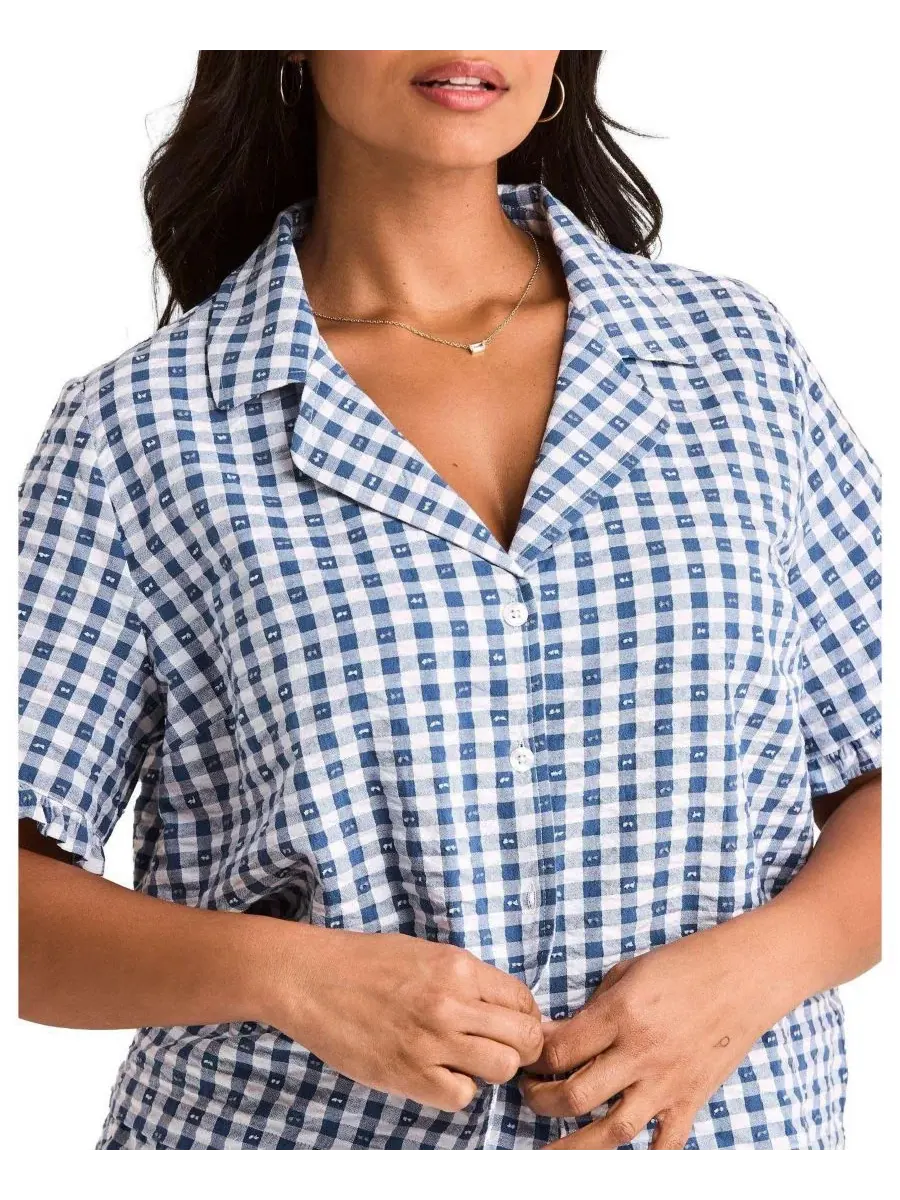 Комплект пижамы с рубашкой и шортами Barbara Plus Size Adore Me — изображение 3 из 5, синий