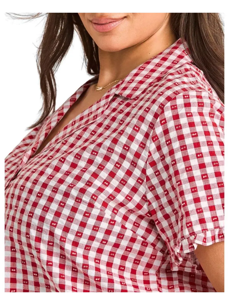 Комплект пижамы с рубашкой и шортами Barbara Plus Size Adore Me — изображение 3 из 5, красный
