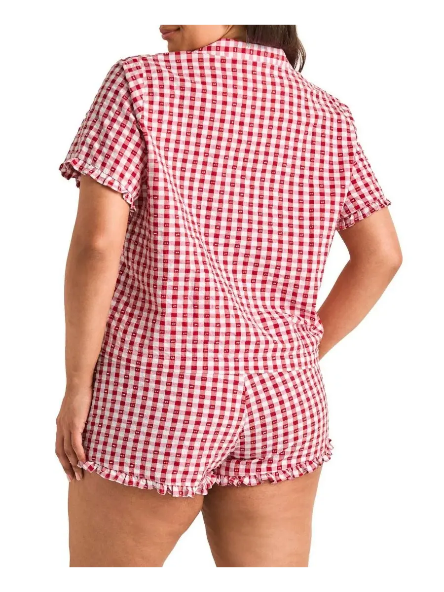 Комплект пижамы с рубашкой и шортами Barbara Plus Size Adore Me — изображение 4 из 5, красный