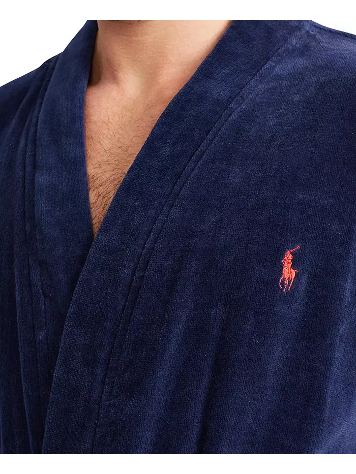 Мужской халат-кимоно из мягкого велюра и хлопка для сна Polo Ralph Lauren — изображение 4 из 4, темно-синий