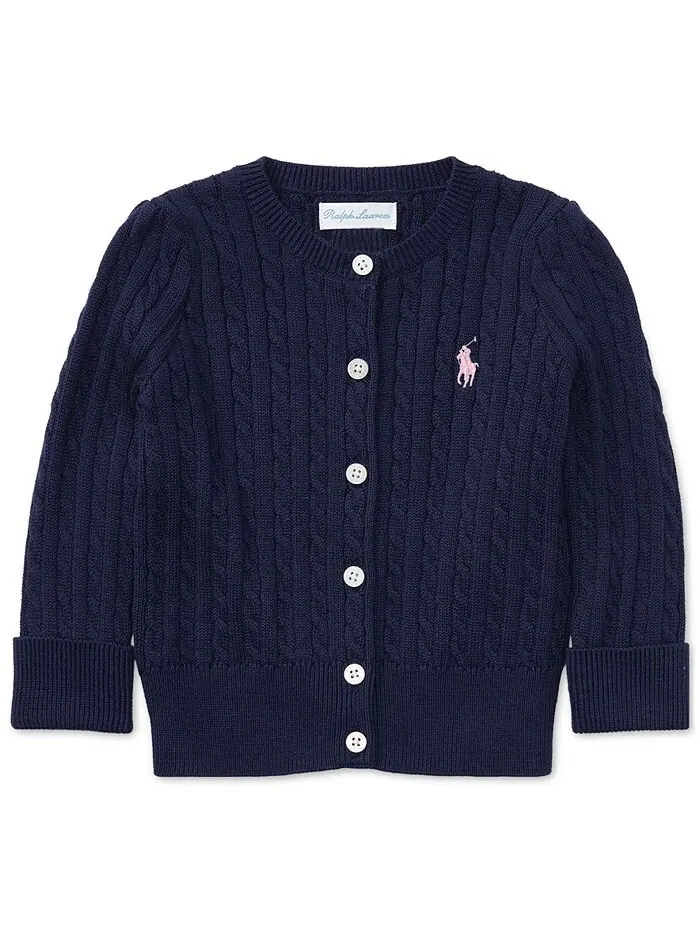 Хлопковый кардиган косой вязки для маленьких девочек Polo Ralph Lauren