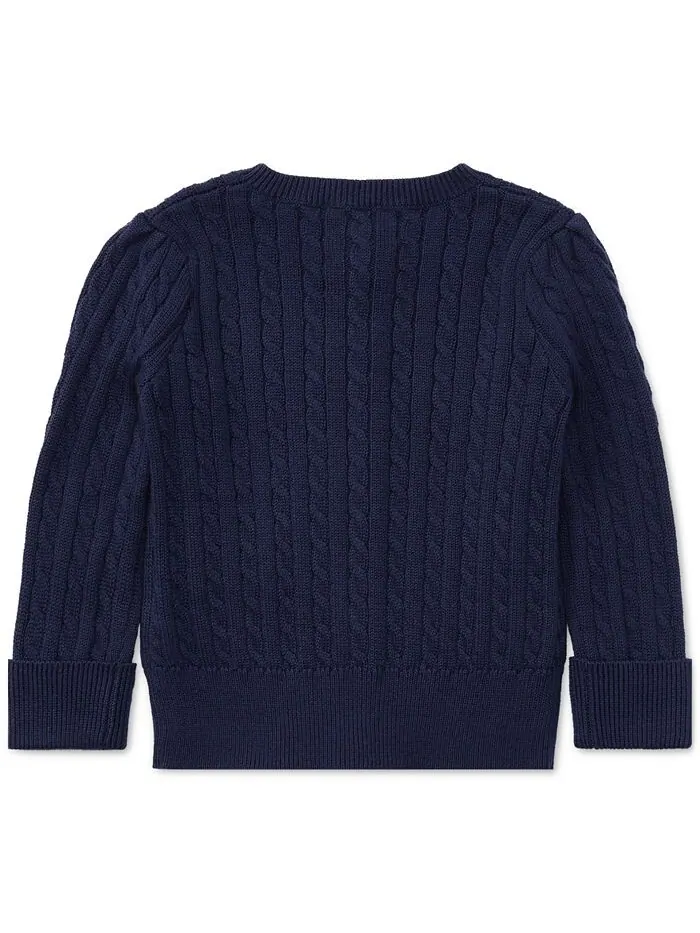 Хлопковый кардиган косой вязки для маленьких девочек Polo Ralph Lauren — изображение 2 из 5, темно-синий