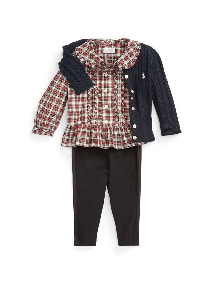 Хлопковый кардиган косой вязки для маленьких девочек Polo Ralph Lauren — изображение 5 из 5, темно-синий