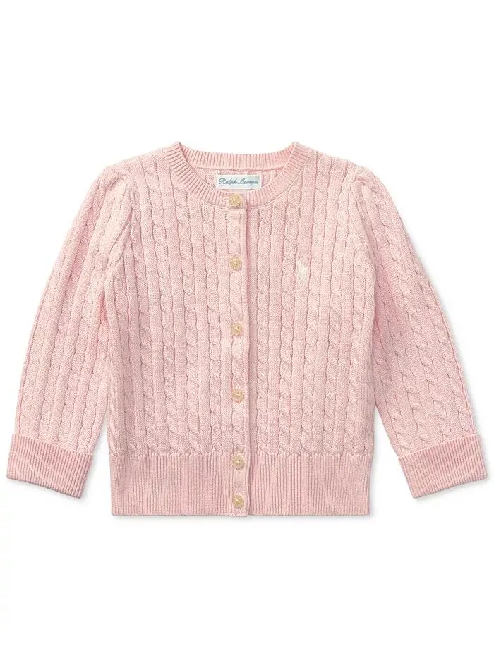 Хлопковый кардиган косой вязки для маленьких девочек Polo Ralph Lauren — изображение 1 из 8, розовый