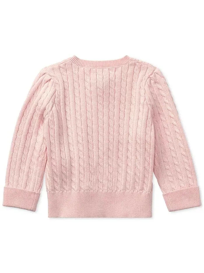 Хлопковый кардиган косой вязки для маленьких девочек Polo Ralph Lauren — изображение 2 из 8, розовый