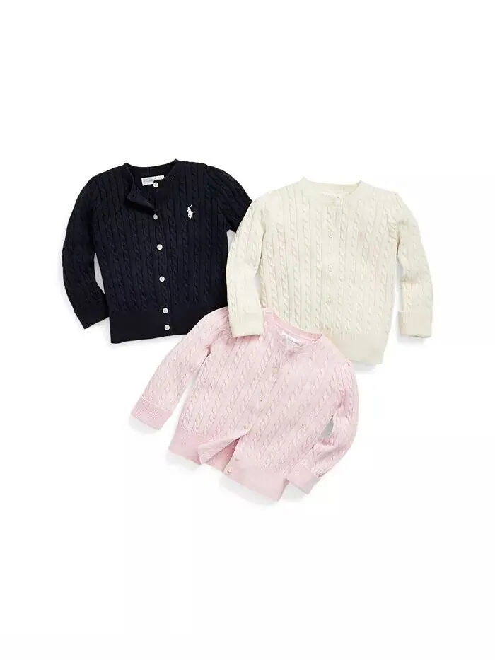 Хлопковый кардиган косой вязки для маленьких девочек Polo Ralph Lauren — изображение 4 из 8, розовый
