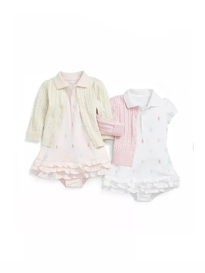 Хлопковый кардиган косой вязки для маленьких девочек Polo Ralph Lauren — изображение 5 из 8, розовый