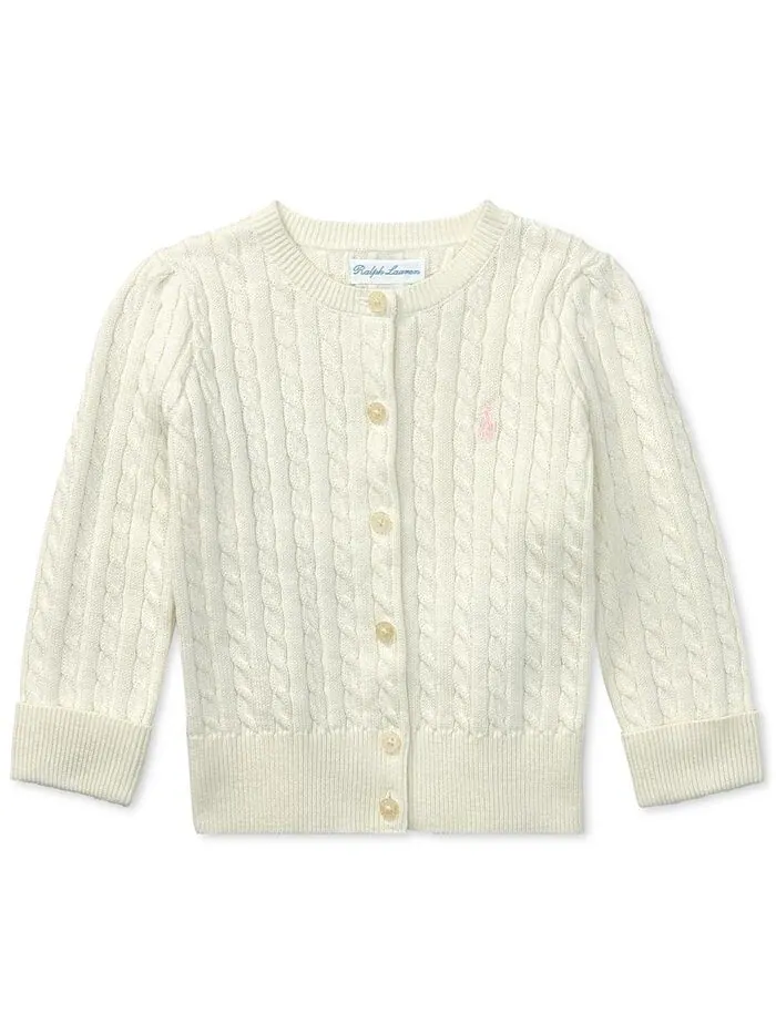 Хлопковый кардиган косой вязки для маленьких девочек Polo Ralph Lauren