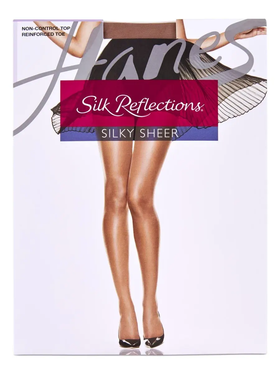 Чулки Silk Reflections с усиленным мыском, модель Silky Sheer Hanes — изображение 2 из 3, черный
