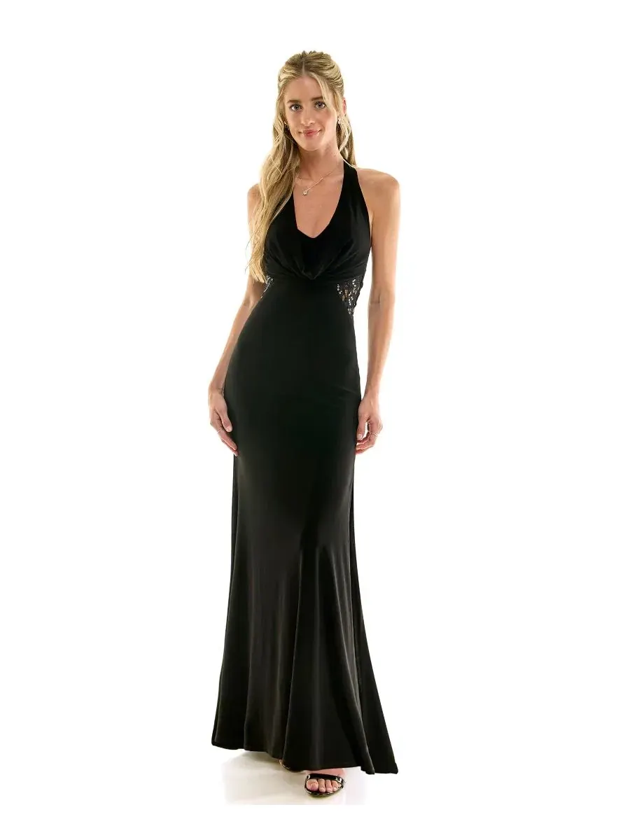 Платье для выпускного вечера с пайетками, драпировкой и разрезом, Elegant Draped Halter Sequined
