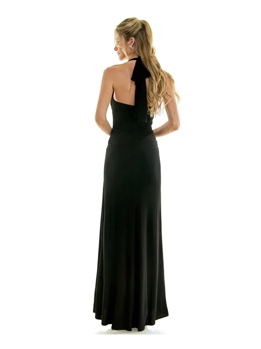 Платье для выпускного вечера с пайетками, драпировкой и разрезом, Elegant Draped Halter Sequined — изображение 4 из 5, черный