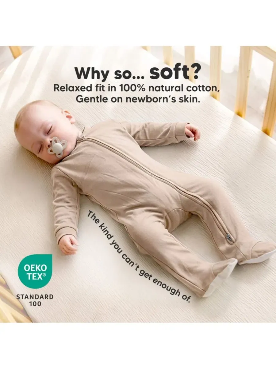 Детский слип-комбинезон с длинным рукавом Soothe Sleep N' Play Footie KeaBabies — изображение 3 из 9, экру