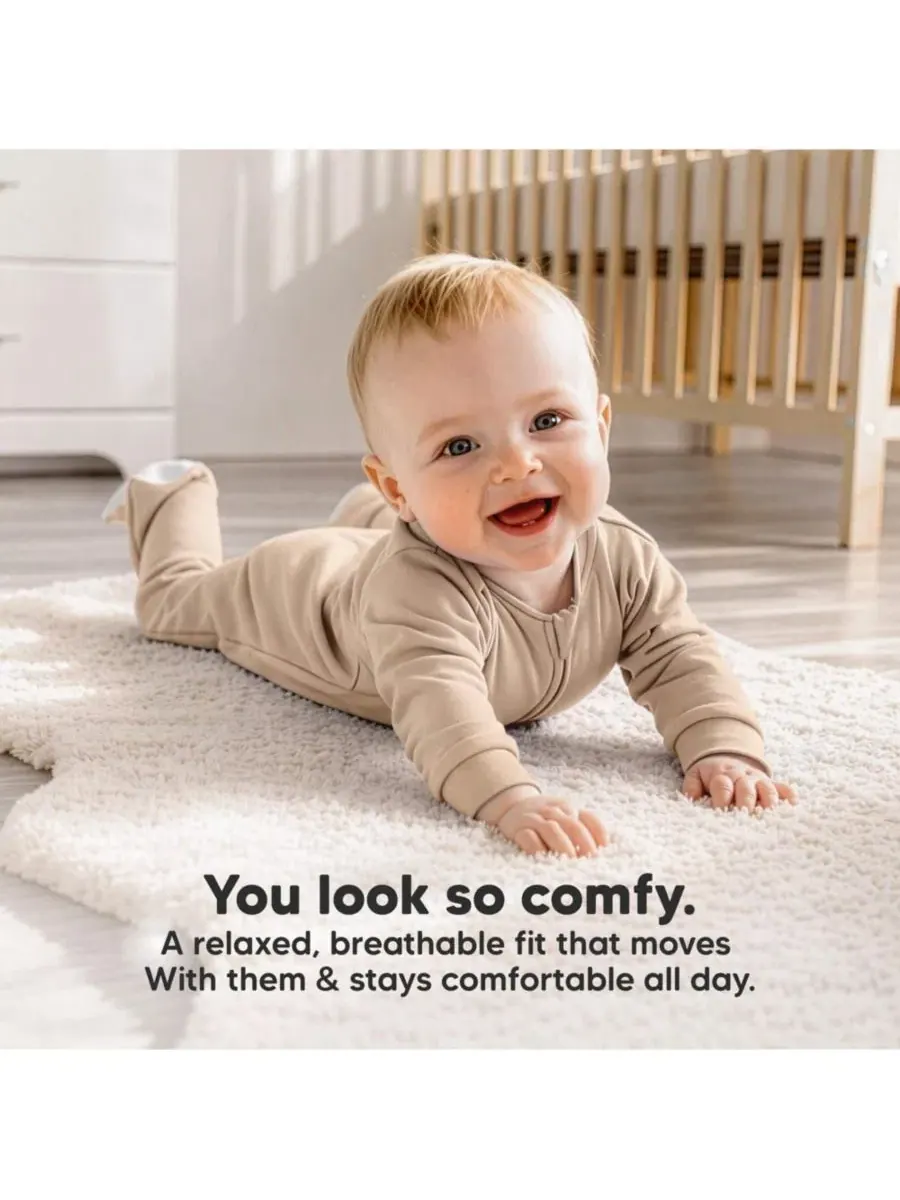 Детский слип-комбинезон с длинным рукавом Soothe Sleep N' Play Footie KeaBabies — изображение 5 из 9, экру