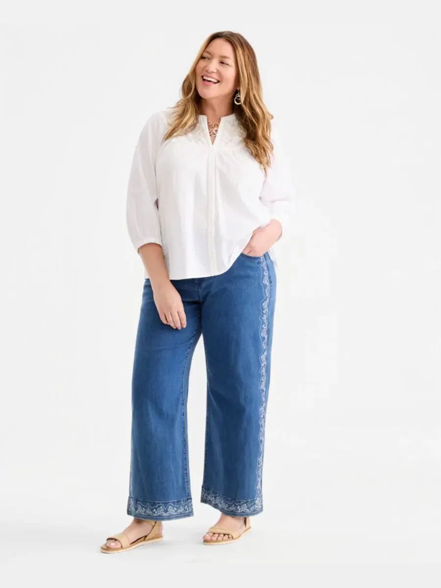 Блуза с вышивкой и рукавом 3/4 Style & Co — изображение 2 из 4, яркий белый