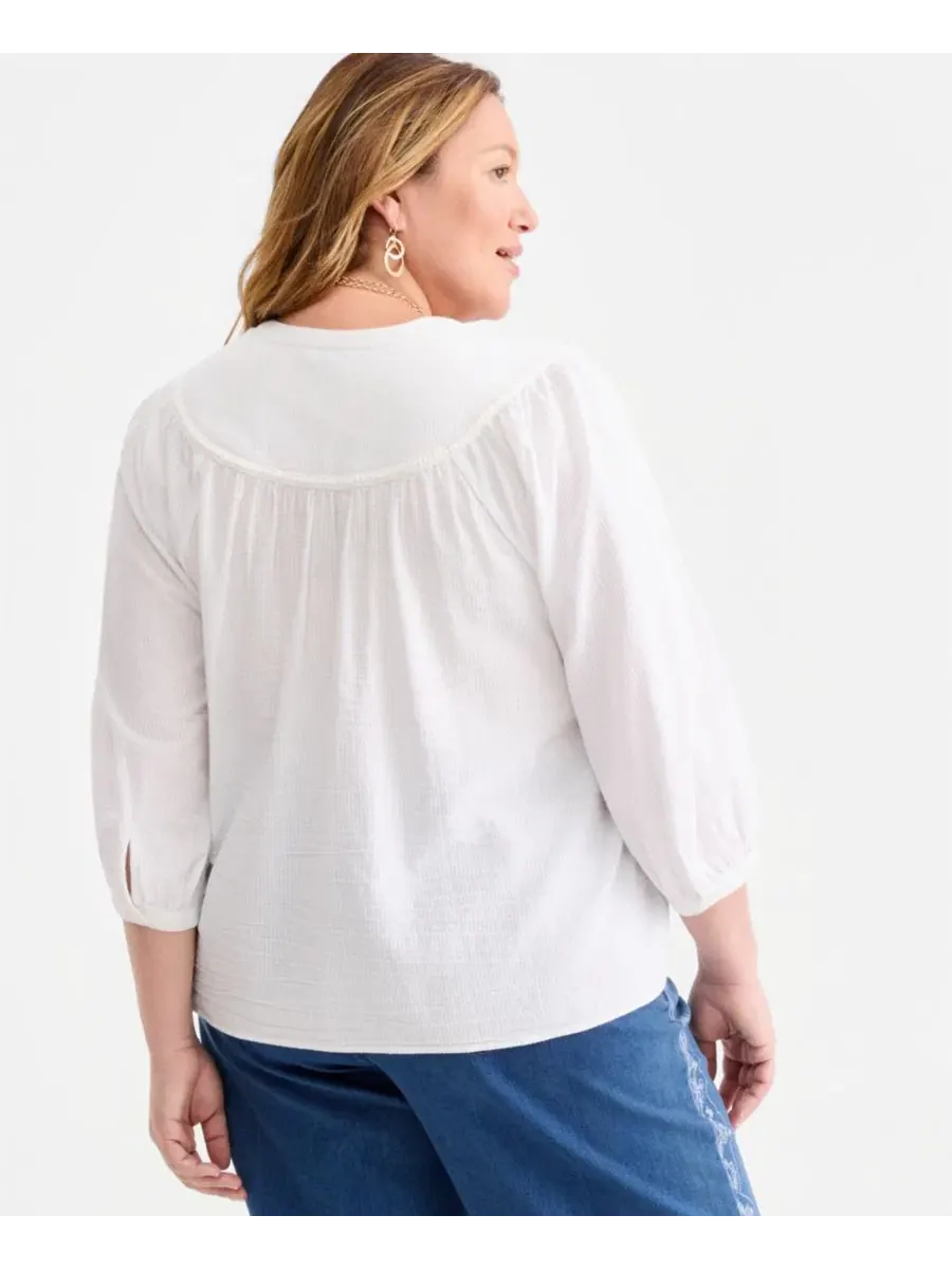 Блуза с вышивкой и рукавом 3/4 Style & Co — изображение 4 из 4, яркий белый