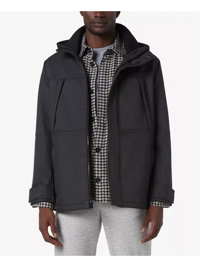 Мужская утепленная парка с капюшоном Tompkins Micro-Houndstooth на флисовой подкладке Marc New York — изображение 1 из 4