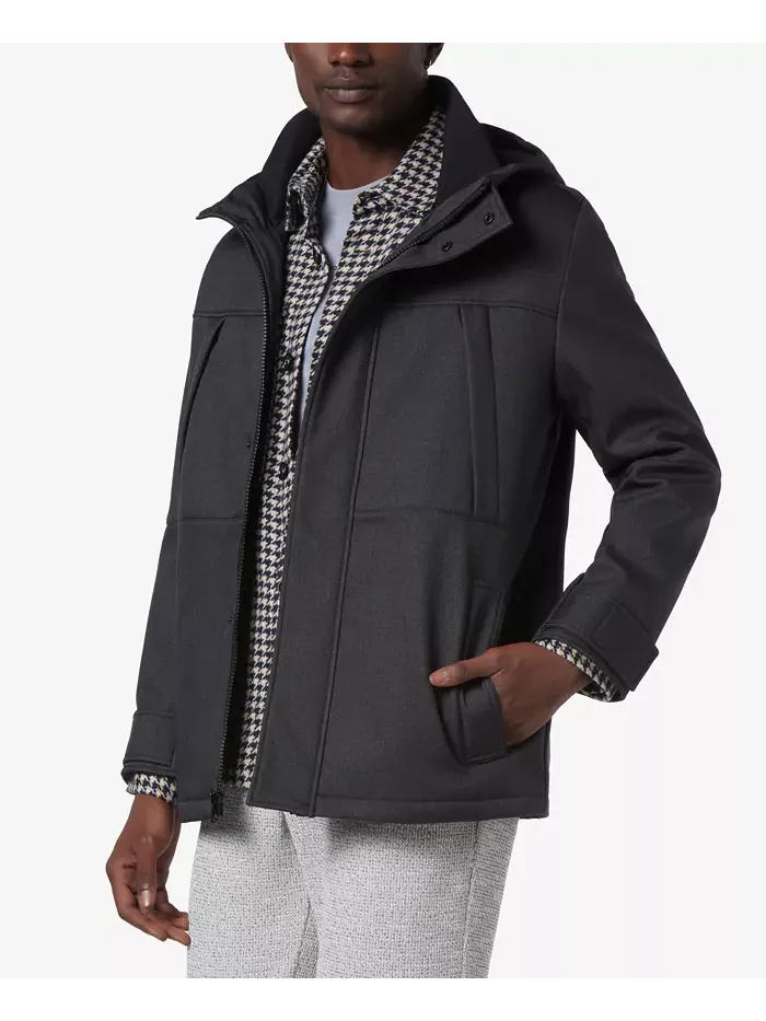 Мужская утепленная парка с капюшоном Tompkins Micro-Houndstooth на флисовой подкладке Marc New York — изображение 3 из 4