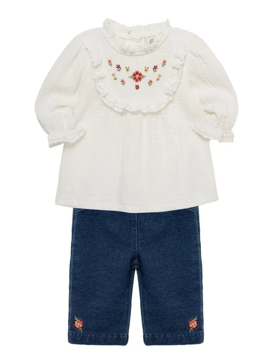 Комплект из туники и брюк Blossoms Tunic Little Me — изображение 3 из 5, джинсовый синий/белый
