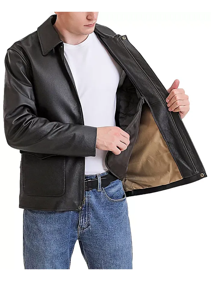Мужская кожаная куртка в стиле рейдеров Legend Jacket Indy-Style Landing Leathers — изображение 3 из 3, коричневый