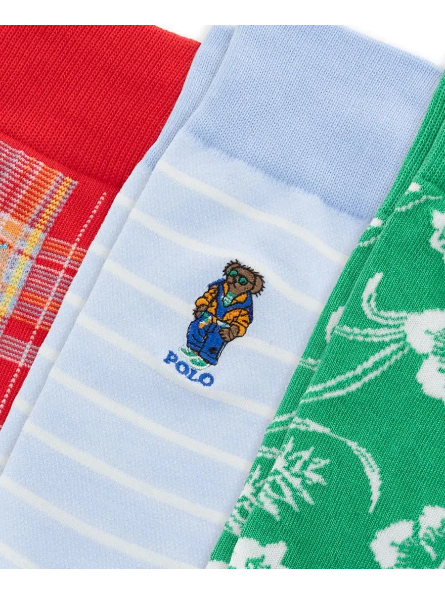 Комплект носков хлопковых с принтом Polo Ralph Lauren — изображение 2 из 6, красный/синий/зеленый