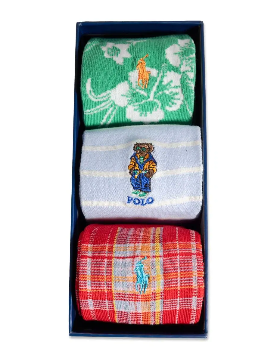 Комплект носков хлопковых с принтом Polo Ralph Lauren — изображение 5 из 6, красный/синий/зеленый