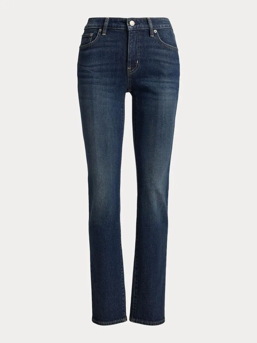 Джинсы прямого кроя с заниженной талией Petite Mid-Rise Straight Cut Lauren Ralph Lauren — изображение 5 из 5, синий