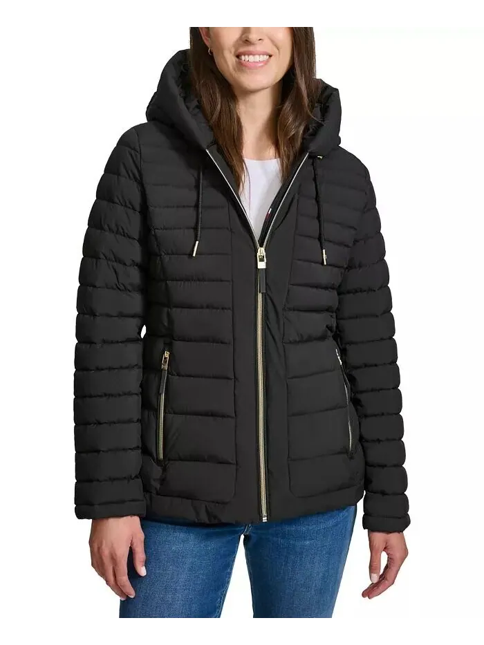 Женское складное стеганое пальто с капюшоном Tommy Hilfiger — изображение 1 из 6, черный