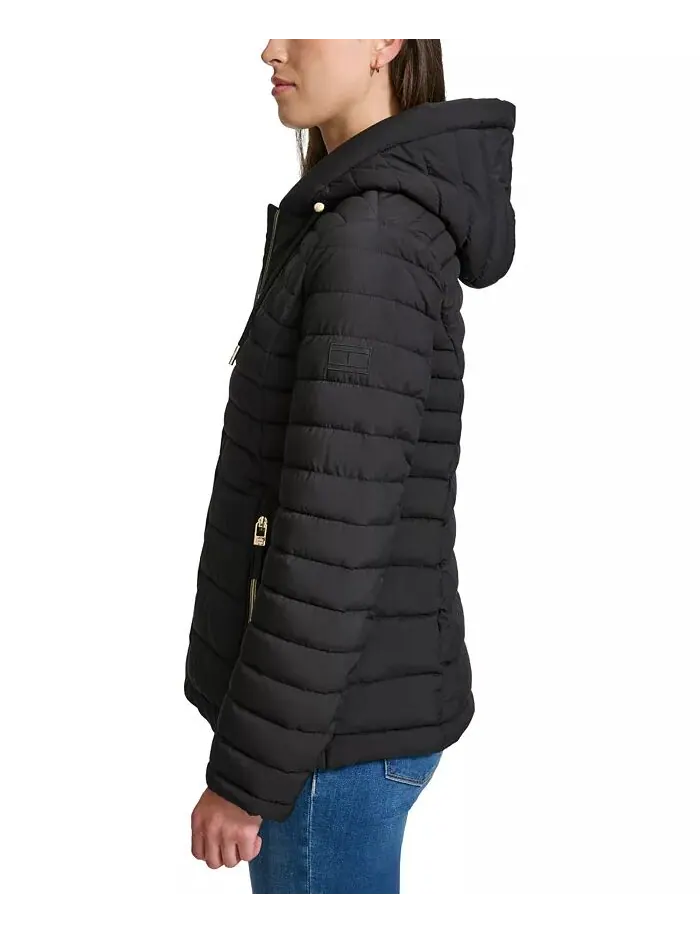 Женское складное стеганое пальто с капюшоном Tommy Hilfiger — изображение 3 из 6, черный