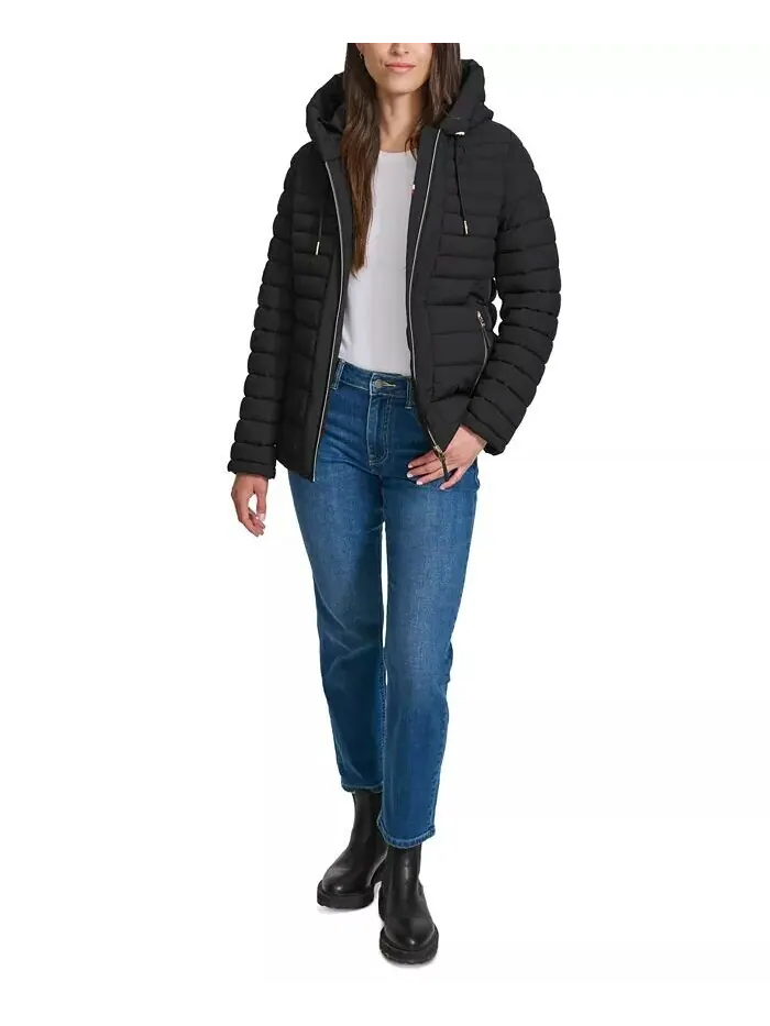 Женское складное стеганое пальто с капюшоном Tommy Hilfiger — изображение 6 из 6, черный
