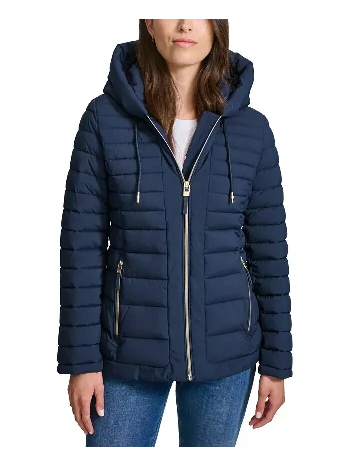 Женское складное стеганое пальто с капюшоном Tommy Hilfiger — изображение 1 из 6, темно-синий