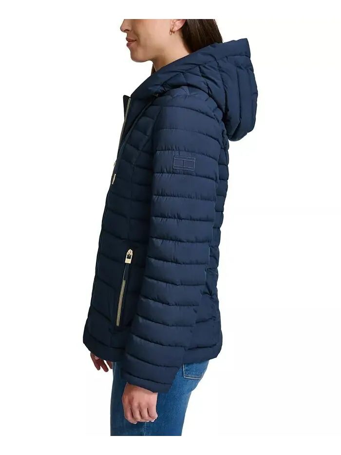Женское складное стеганое пальто с капюшоном Tommy Hilfiger — изображение 3 из 6, темно-синий