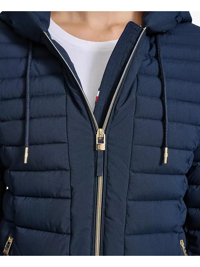 Женское складное стеганое пальто с капюшоном Tommy Hilfiger — изображение 4 из 6, темно-синий