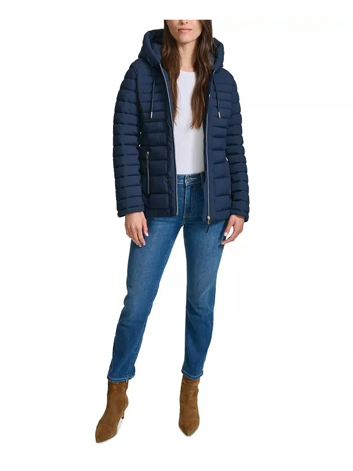 Женское складное стеганое пальто с капюшоном Tommy Hilfiger — изображение 6 из 6, темно-синий