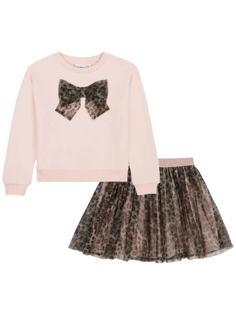 Комплект из свитшота и юбки с леопардовым принтом, модель Animal Print Kids Headquarters — изображение 5 из 9, розовый