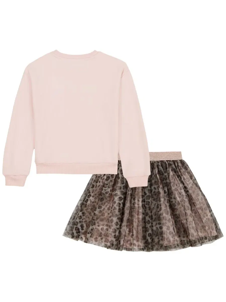 Комплект из свитшота и юбки с леопардовым принтом, модель Animal Print Kids Headquarters — изображение 6 из 9, розовый