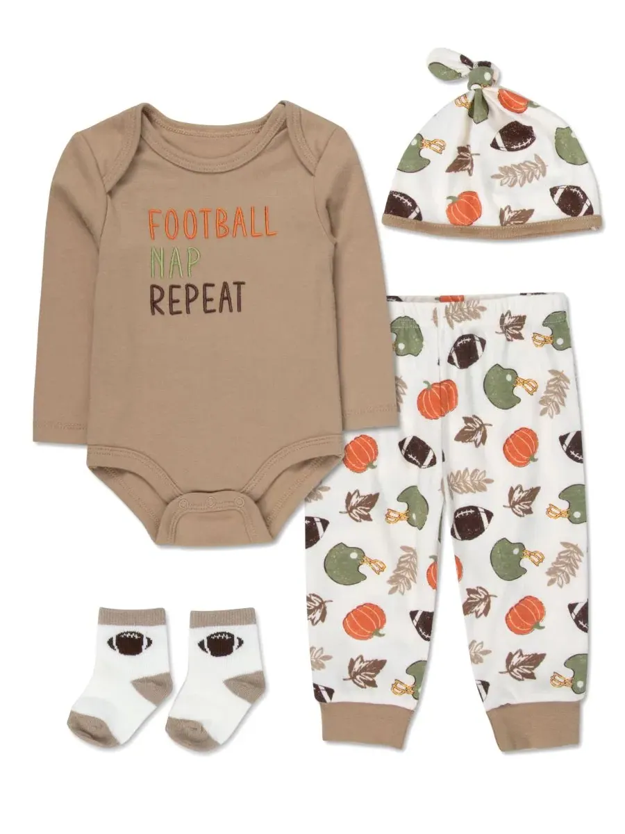 Комплект из 4 предметов для малыша Football Nap Repeat Baby Essentials — бежевый