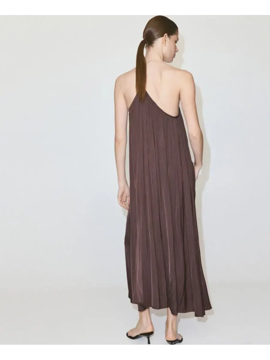 Платье с асимметричным вырезом и драпировкой Maroon MANGO — изображение 4 из 7, коричневый