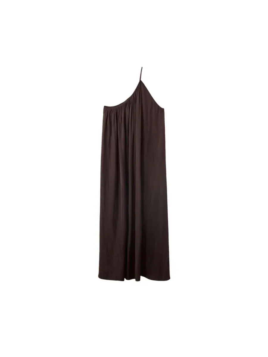 Платье с асимметричным вырезом и драпировкой Maroon MANGO — изображение 6 из 7, коричневый