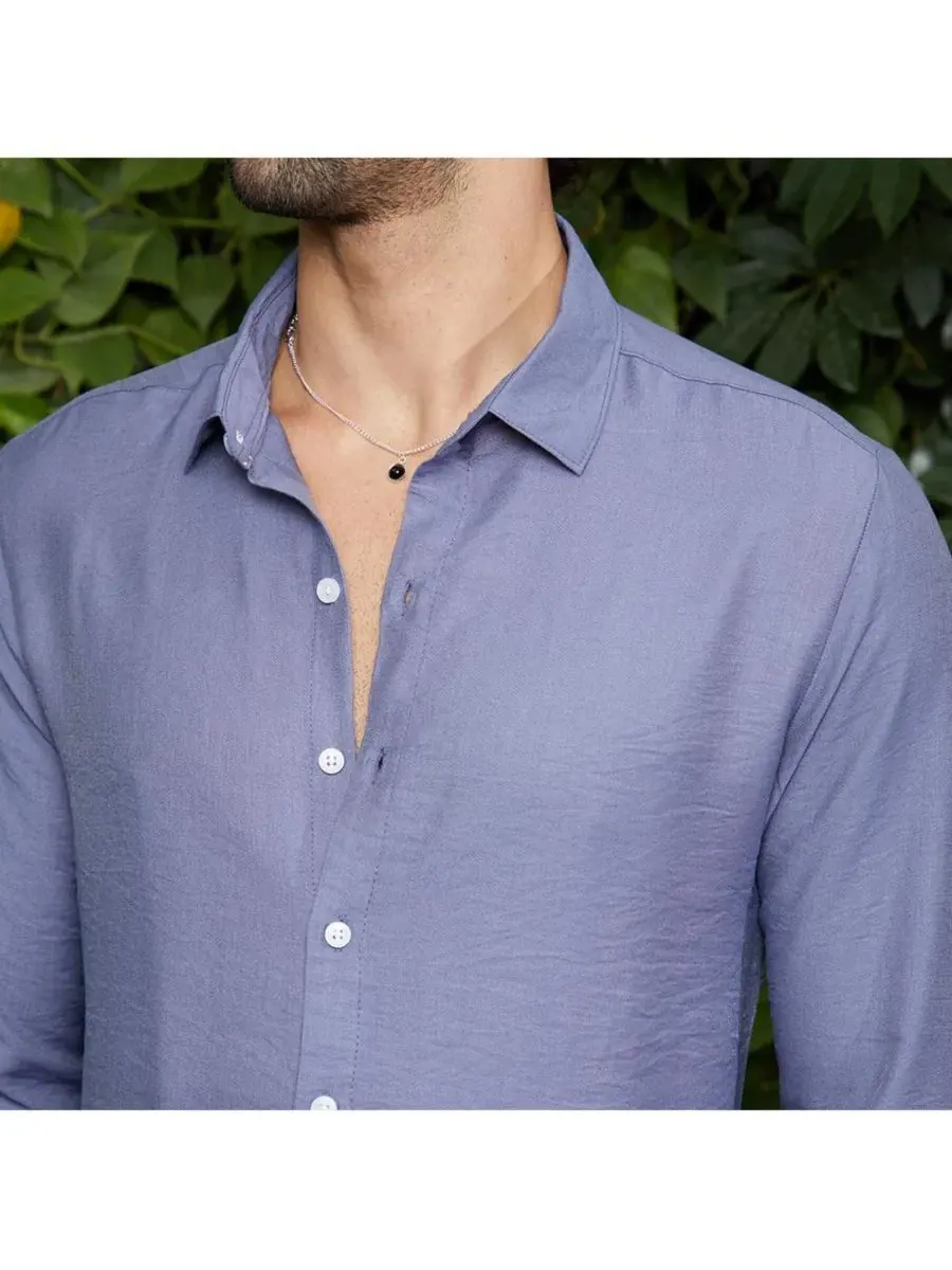 Campus Sutra Мужская рубашка василькового цвета, свободного кроя, слегка мятая — изображение 5 из 6, синий