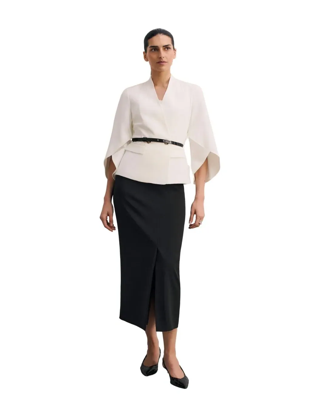 Женский пиджак с драпировкой и накидкой, модель Signature Draped Cape The Fold — изображение 4 из 8, белый