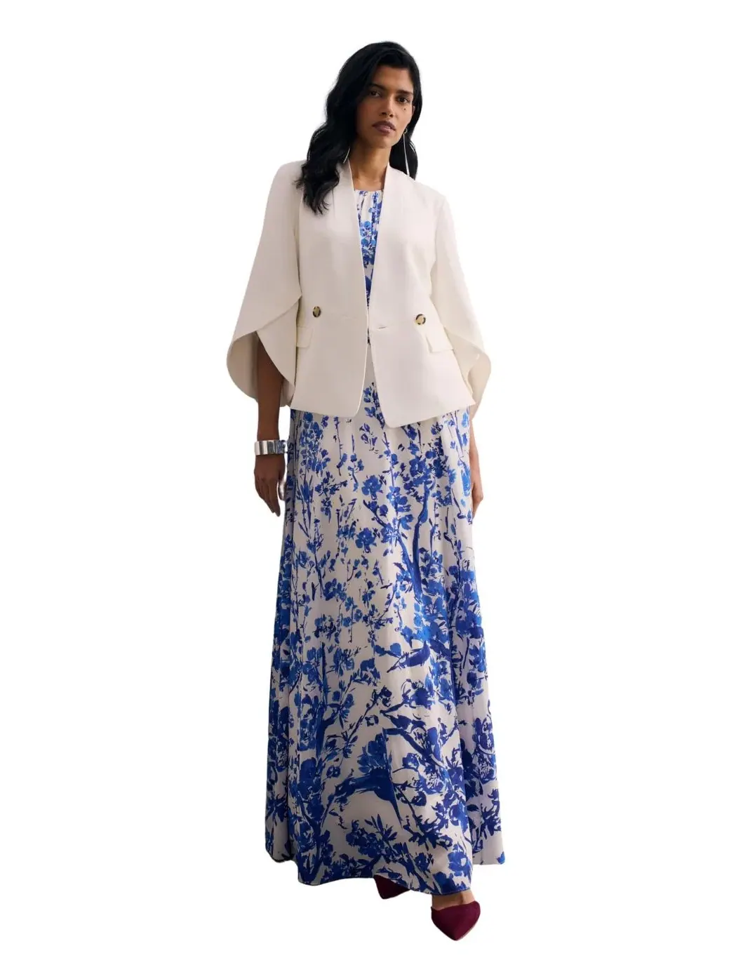 Женский пиджак с драпировкой и накидкой, модель Signature Draped Cape The Fold — изображение 6 из 8, белый