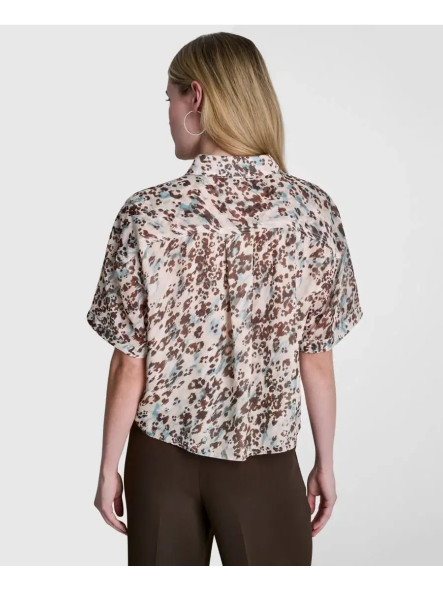 Блуза с воротником и принтом, модель Printed Collared Shirt DKNY — изображение 2 из 6, черный мульти