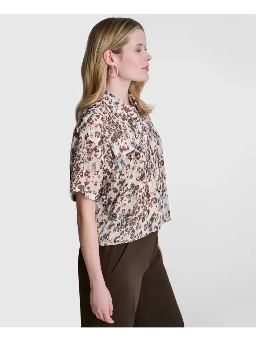 Блуза с воротником и принтом, модель Printed Collared Shirt DKNY — изображение 3 из 6, черный мульти